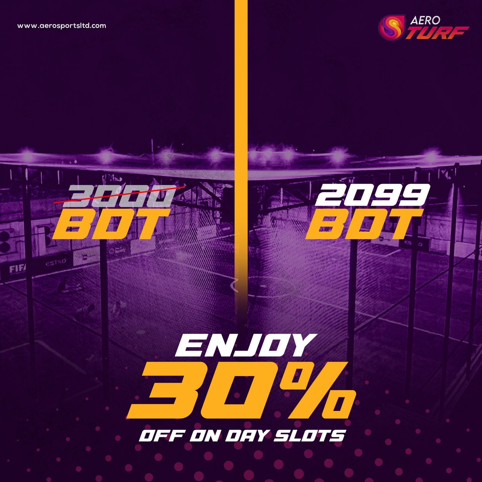 Offer post split down the middle: 3000 BDT struck out, 2099 BDT lit up, “Enjoy 30% off on day slots”.